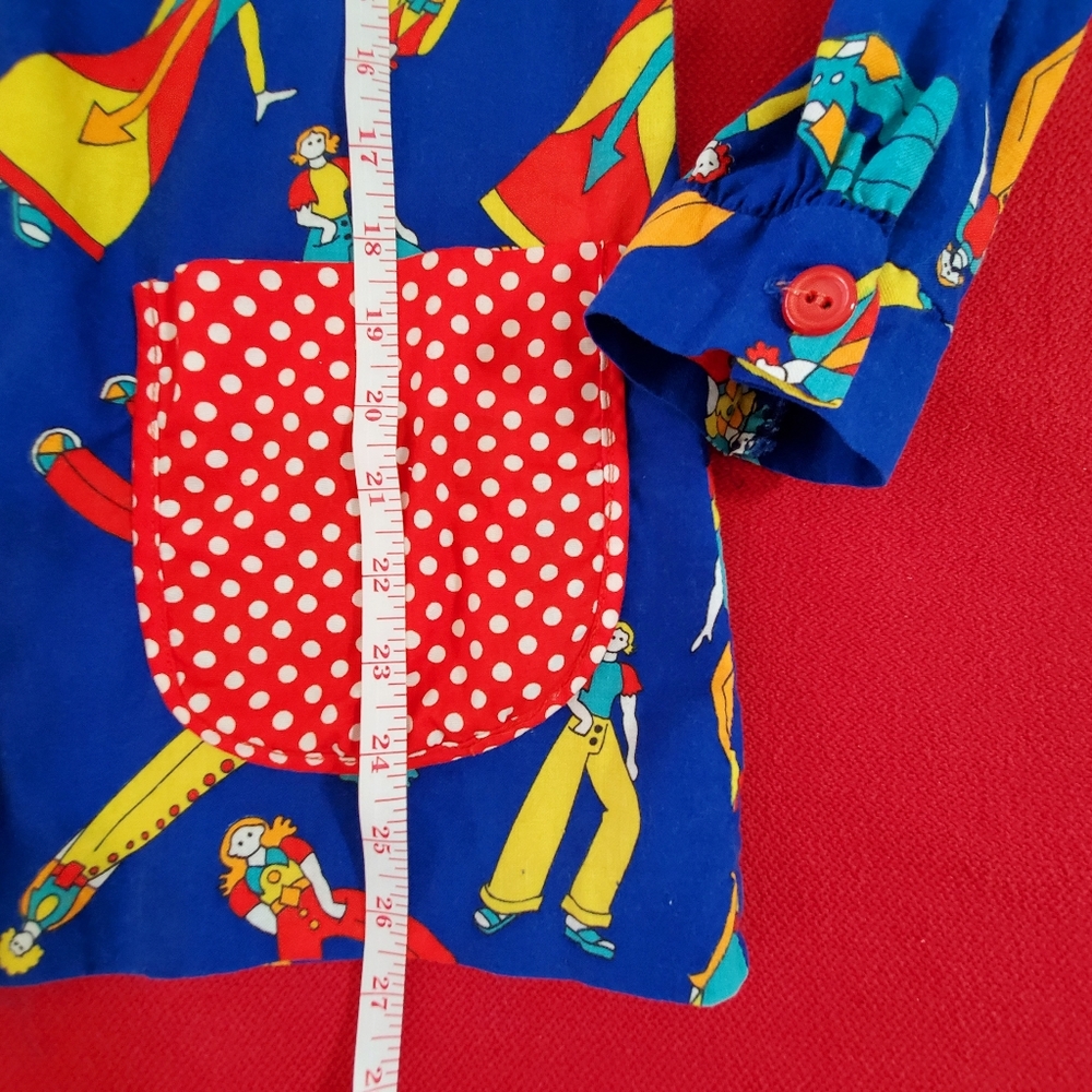 VINTAGE 70s Flairs kitschy graphics long sleeve top blouse sz.5 Peter Max style - Picture 6 of 8